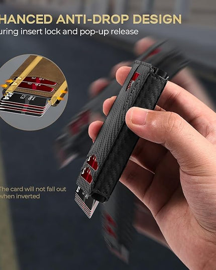 RUNBOX Slim Card Wallet for Men with ID Window – Minimalist RFID Wallet, Pop-Up Function, Ultra Thin Design, Metal Business Card Case Holds 8+ Cards, Gifts for Men, Men's Accessories