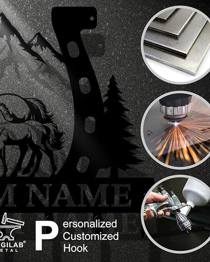 Personalized Custom Name Farm Horse Wall Key Hooks,Metal Horse Art Clothes Hooks,Metal Horse Wall Home Storage Decorative,For Front Door, Hallway, Kitchen, Bedroom,Keys,Hats (Style D)