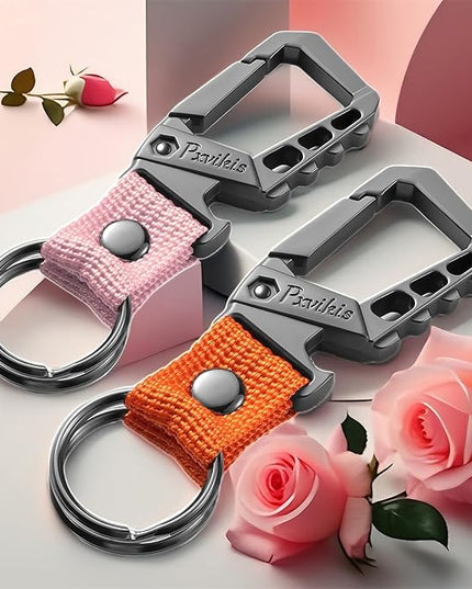 Metal heavy duty key chain carabiner clip bottle opener wrist lanyard ring car key fob unisex for men and women