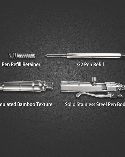 Dr. Metalleung Heavy Duty Stainless Steel Bolt Action Pen - Tactical EDC Retractable Ballpoint Pen with CNC Precision, Pocket Clip, Refillable (Black G2 Ink) - Perfect for Gifts & Smooth Writing