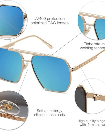 SOJOS Retro Oversized Square Polarized Sunglasses for Women Men Vintage Shades Classic Large Metal Sun Glasses