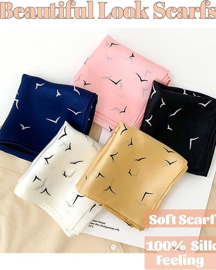kcctoo 27.5" Mulberry Silk Feeling Head Scarf Women's Fashion Square Neck Satin Scarfs for Bag Hair Scarves Gift
