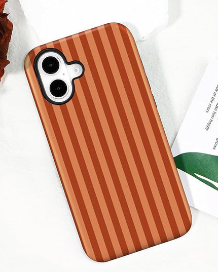 Magnetic for iPhone 17 Case Cute Stripes Phone Case, Shockproof Slim TPU and Hard PC Protective Phone Cover Compatible with MagSafe Designed for Women Girls, Deep Brown