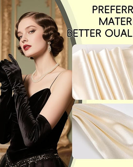 THARAHT Women Long Gloves with Satin Elbow Length for 1920s Opera Tea Party Costumes Bridal Evening Dress