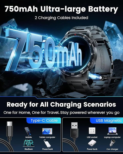 Smartwatch for Men with Compatible Android iOS,1.43" AMOLED Display Screen Bluetooth Calling Fitness Tracker with 100+ Sports Modes, Heart Rate & SPO₂ Monitor, P68 Waterproof, 2 Bands Included