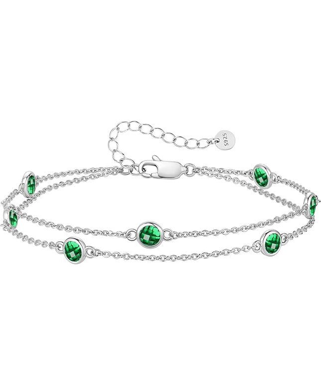 LOUISA SECRET Birthstone Bracelets for Women, 925 Sterling Silver Charm Link Double Strand Bracelet, Birthday Anniversary Christmas Jewelry Gifts for Wife Girlfriend Mother her…