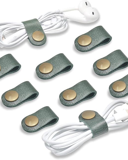 CAILLU Cord Organizer,Cord Keeper,Cable Organizer USB Holder,Cable Management,Cable Straps,Earbud case,wrap Headset Winder,Phone Earphone Clips Ties (Dark green Cord Organizer)