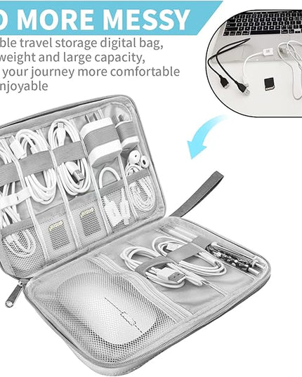 Electronics Organizer Travel Case,Electronic Accessories Storage Bag,Portable Waterproof Cable Organizer Bag,with 5 Cable Ties，for Travel,Work-Grey