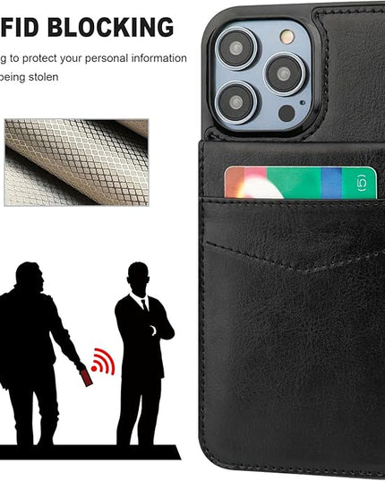 KIHUWEY for iPhone 13 Pro Max Case Wallet Compatible with MagSafe Wireless Charging, Credit Card Holder, RFID Flip Leather Magnetic Clasp Kickstand Heavy Duty Protective Cover 6.7 Inch (Black)