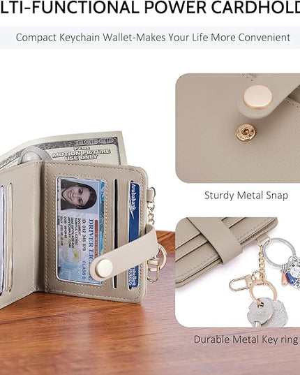 POIUGOYA Slim Wallet for Women,RFID Blocking Bifold Credit Card Holder with Zipper Coin Pocket,ID Window,Keychain