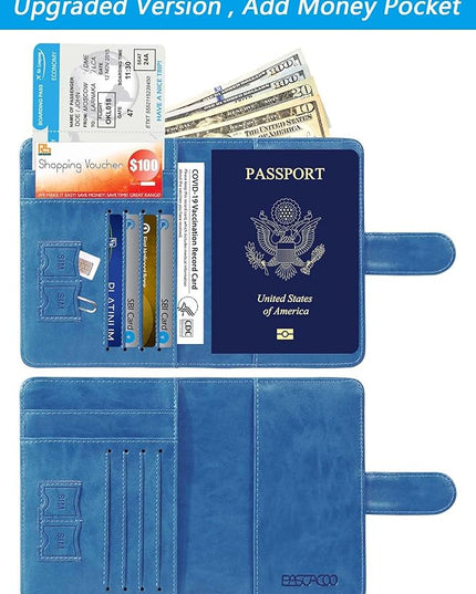 Passport Holder Cover Wallet RFID Blocking Leather Card Case Travel Accessories for Women Men (Blue)