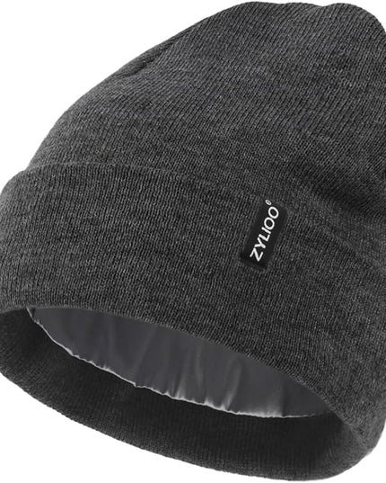 Zylioo Plus Size Fleece Lined Beanie Hat,2XL/XL/L/M/S Thermal Knitted Hat,Winter Warm Lined Snow Hats for Women Men