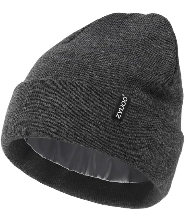 Zylioo Plus Size Fleece Lined Beanie Hat,2XL/XL/L/M/S Thermal Knitted Hat,Winter Warm Lined Snow Hats for Women Men
