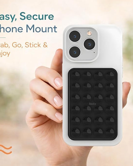 Suction Phone Case Mount, Phone Sticky Grip for iPhone and Android, Adhesive Phone Accessory, Hands-Free Mirror Shower Phone Holder for Videos and Selfies (Black)