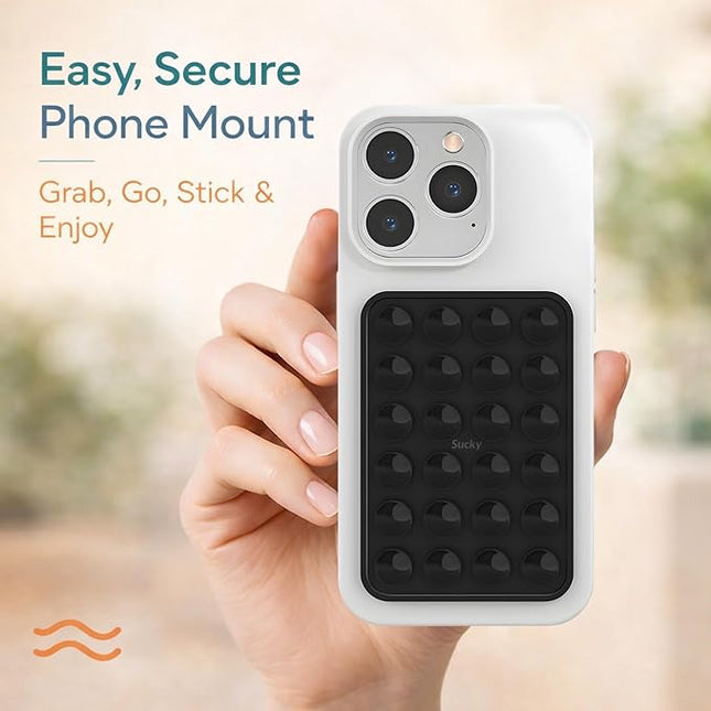 Suction Phone Case Mount, Phone Sticky Grip for iPhone and Android, Adhesive Phone Accessory, Hands-Free Mirror Shower Phone Holder for Videos and Selfies (Black)