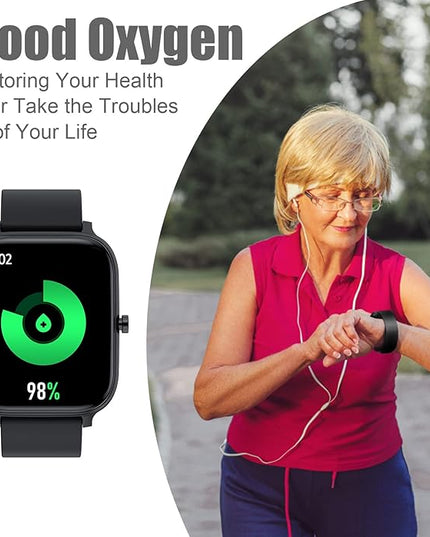 Smart Watch for Men Women Compatible with iPhone Samsung Android Phone 1.83 inch Full Touch Screen IP68 Waterproof Bluetooh Fitness Tracker Heart Rate/Sleep Monitor, Black