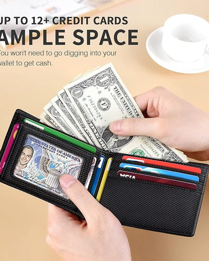 RUNBOX Wallet for Men Slim 11 Credit Card Holder Slots Leather RFID Blocking Small Thin Men's Wallet Bifold Minimalist Front Pocket Large Capacity Gift Box