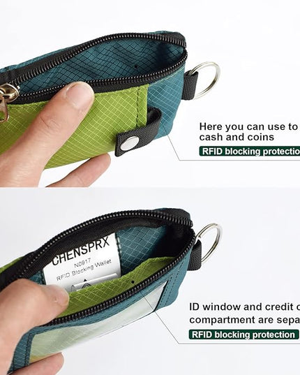 Minimalist RFID Blocking Small Wallet with ID Window,WaterResistant Zip Id Case Wallet with Lanyard Keychain for Cards,Cash,Travel,Women,Men