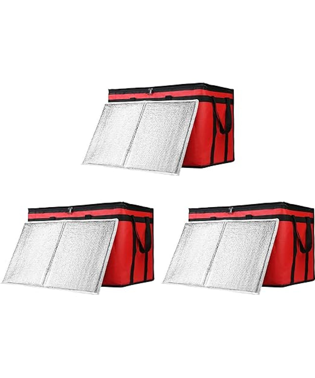 CIVJET Insulated Food Delivery Bag with Hard Bottom, XXX-Large Insulated Reusable Grocery Cooler/Hot Bags, Tote Bag for Shopping/Travel, Red, 3-Pack