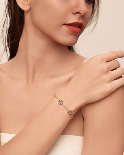 CLAIRETTE Premium PVD Gold-Plated Clover Lucky Bracelet for Women Flower Four Leaf Link Bracelets Trendy Jewelry Gifts for Women