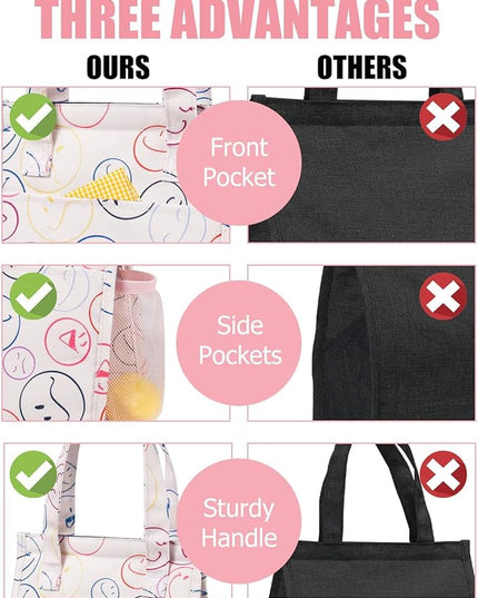 Fmeida Insulated Lunch Bag Women, 6.75L Small Lunch Bags with Multiple Pockets, Reusable Thermal Cooler Tote for Work, Office, Picnic, Travel | Hook and Loop Closure, Smile Face