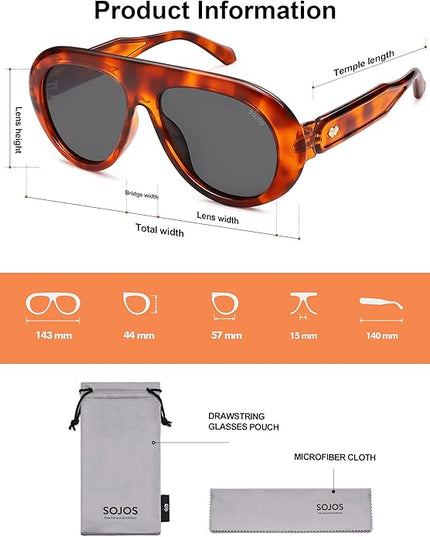 SOJOS Trendy Oversized Polarized Aviator Sunglasses Womens Men Retro Vintage 70s Style UV Protection Sun Glasses SJ2390