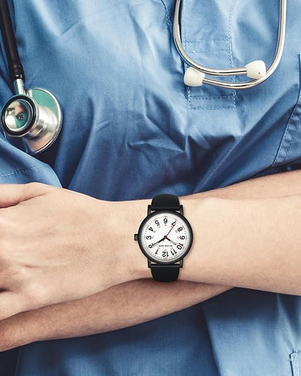 GOLDEN HOUR Waterproof Nurse Watch for Medical Professionals, Students Women Men - Military Time Luminouse Easy Read Dial, 24 Hour with Second Hand, Colorful Silicone Band