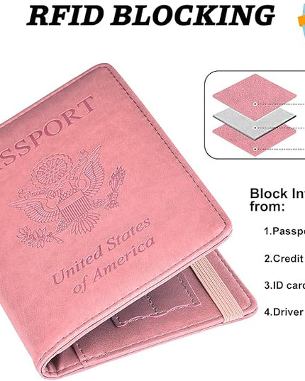 HerriaT Passport and Vaccine Card Holder Combo,Cover Case with CDC Vaccination Card Slot, Leather Travel Documents Organizer Protector, with RFID Blocking, for Women and Men