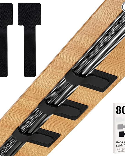 80PCS Hook and Loop Cable Straps, Cable Management Under Desk, Self Adhesive Cable Ties, Reusable Wire Organizers for Cords, Adjustable Cord Organizers for Desk, Home Office Essentials, Black
