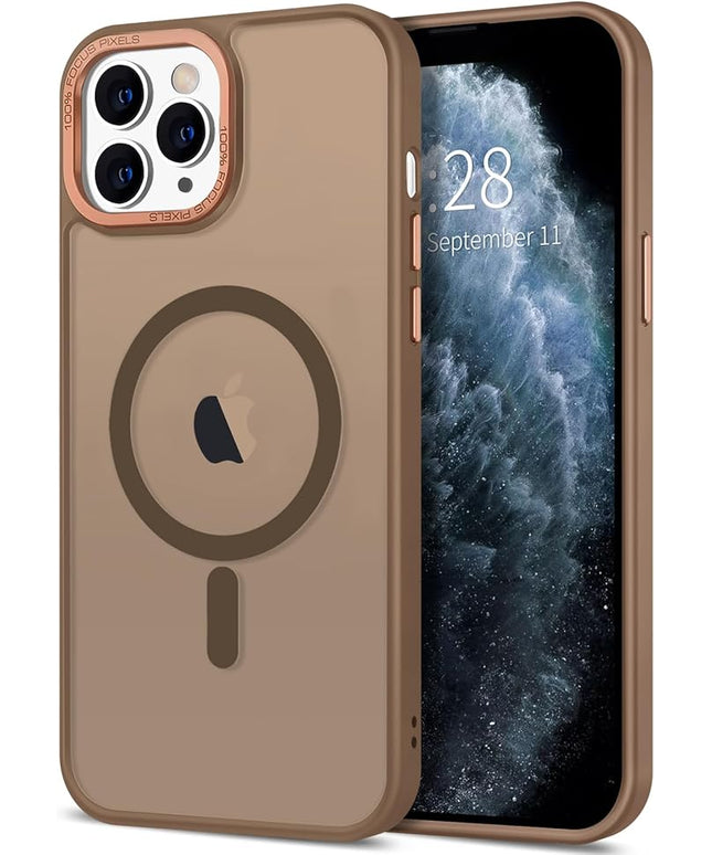 Hython Case for iPhone 11 Pro Max Case Magnetic Translucent Matte Phone Cases 6.5" [Compatible with MagSafe] Thin Slim Fit Shockproof Bumper Hard Protective Cover for Women Men Girls, Frosted Brown