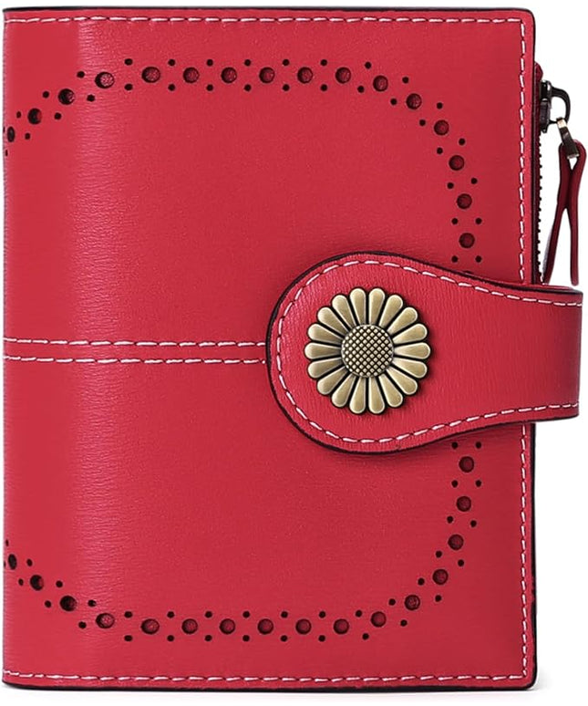 SENDEFN Small Womens Wallet Leather Bifold Card Holder RFID Blocking with Zipper Coin Pocket
