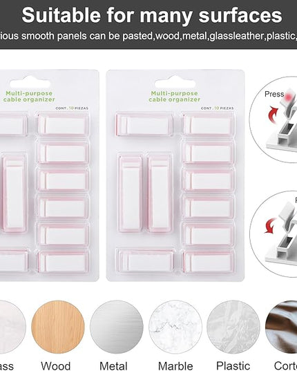 Cable Management Clips, 20Pcs Cable Organizers Wire Clips Cord Holder for TV PC Ethernet Cable Desk Home Office (White)