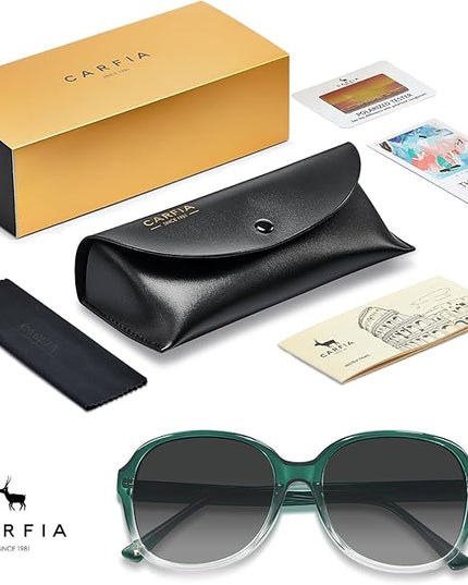 CARFIA Acetate Oversized Square Polarized Sunglasses for Women UV Protection Retro Trendy Big Shades