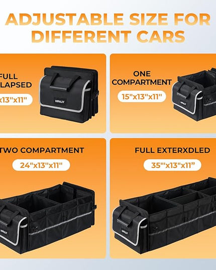 HIRALIY 4 in 1 Car Trunk Storage Organizer with Leakproof Cooler Bag, Made of 1680D Oxford and PP board, Multi-Compartment Foldable Trunk Storage Box for Car Truck SUV