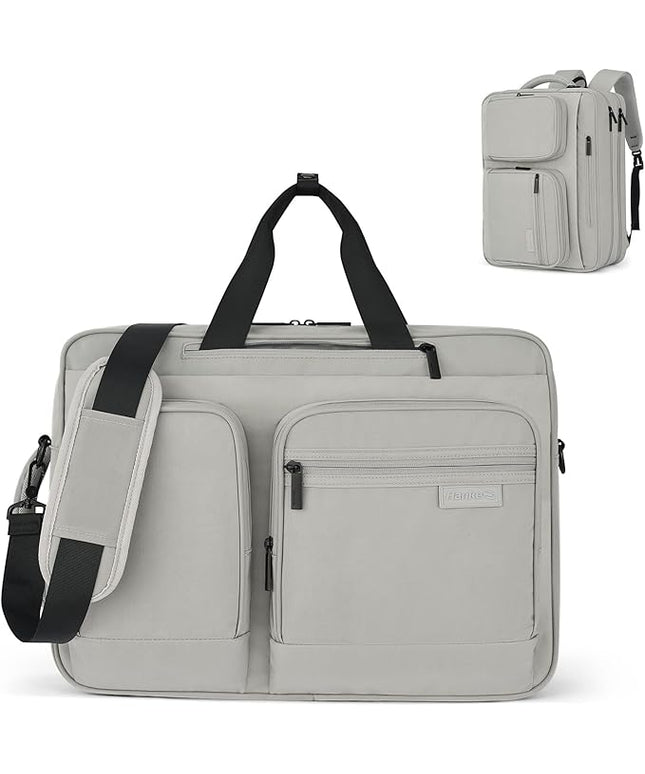 Hanke Convertible Laptop Bag, 3 In 1 Briefcase Backpack 17.3 Inch Computer Bag for Men Women, Travel Laptop Briefcase Messenger Bag, Underseat Carry On Personal Item, Rock Grey
