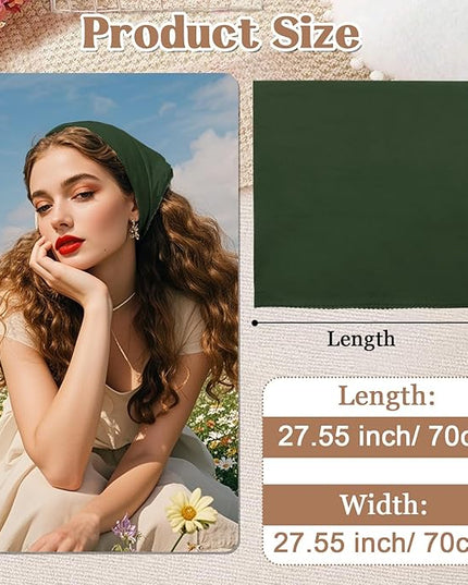 27" Cotton Hair Bandana for Women, Ladies Solid Color Neck Scarf Women's Square Scarves for Beach Dating Leisure