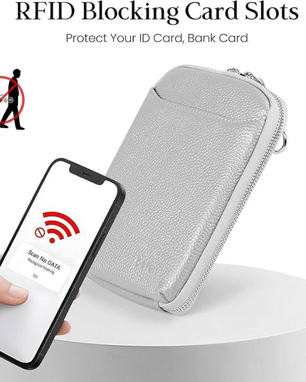 befen Genuine Leather Crossbody Cell Phone Purse for Women, Small Zip Around RFID Blocking Crossbody Wallet Bags