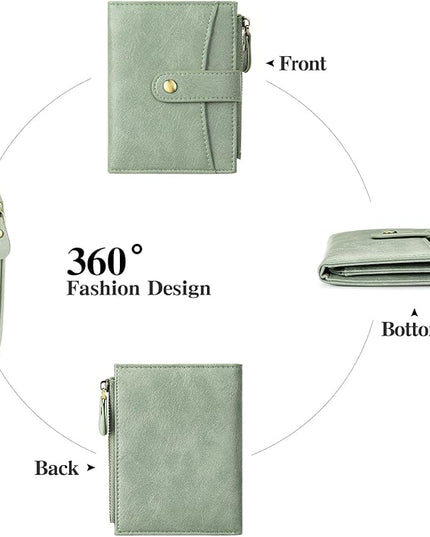 FALAN MULE Small Wallet for Women Leather RFID Blocking Bifold Credit Card Holder with Zipper Coin Pocket