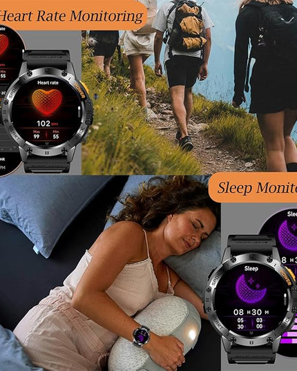1.43" Amoled Ultra Military Smart Watch for Men(Answer/Dial Calls) 100+Sports Modes,5ATM Waterproof 530mAh Large Battery Super Long Standby with LED Flashlight,Heart Rate,SpO2,BP Android iOS