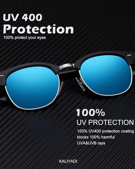 KALIYADI Sunglasses Men Polarized Sunglasses for Men Women Unisex Semi-Rimless Frame Retro Driving Sun Glasses UV Blocking