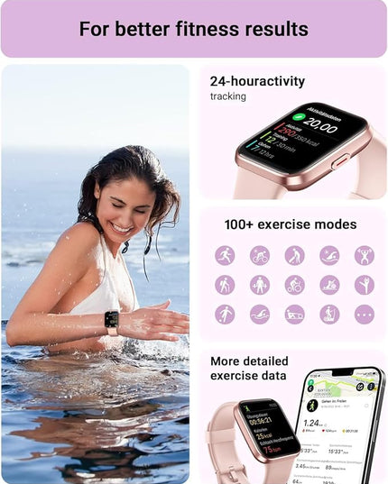 Tensky Smart Watch for Women Android & iPhone, Alexa Built-in, 1.8" Touch Screen Fitness Tracker with Answer/Make Calls, 3ATM Waterproof Heart Rate/Sleep/SpO2 Monitor, Pedometer, 100+ Sport Modes