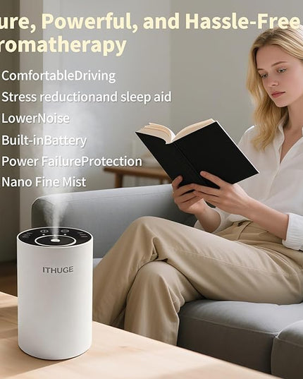 Waterless Essential Oil Diffuser, Premium Aluminum Alloy, Battery Operated Portable Nebulizer, 20mL Empty Bottle, 3 Mist Levels & 3 Countdown Timers for Home, Car, Office - Silvery (E200S)