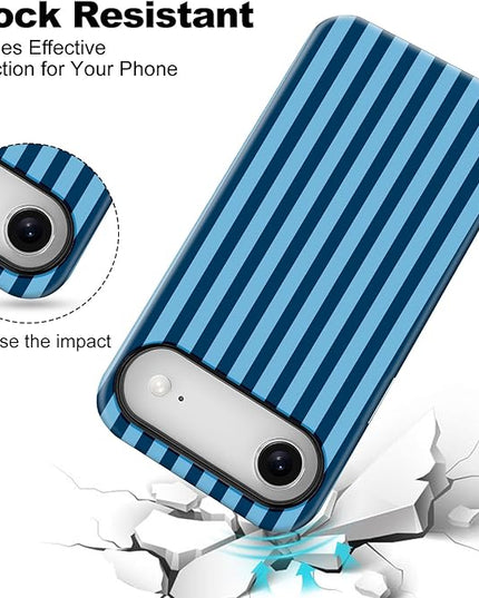 Magnetic for iPhone 17 Air Case Cute Stripes Phone Case, Shockproof Slim TPU and Hard PC Protective Phone Cover Compatible with MagSafe Designed for Women Girls, Lake Blue