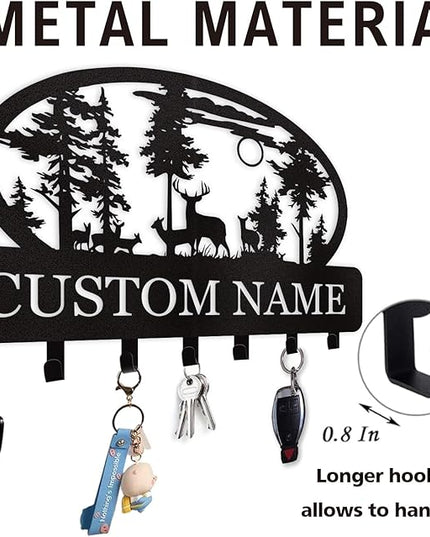 Dyoart Personalized Key Holder for Wall, Custom Metal Deer Cabin Key Hooks with Name, Metal Key Holder Hooks Organizer Rack, Key Hanger Decor for Kitchen, Entryway, Hallway, Office, Doorway