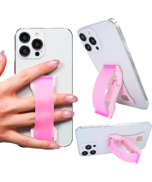 LOVEHANDLE PRO Premium Phone Grip - Silicone Phone Strap - Magnetic Phone Mount and Kickstand for Smartphone and Tablet - Bubblegum Pink Glow Silicone