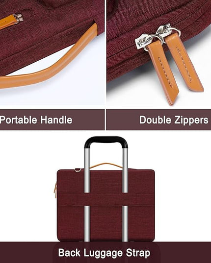 MOSISO 360 Protective Laptop Shoulder Bag,13-13.3 inch Computer Bag Compatible with MacBook, HP, Dell, Lenovo, Asus Notebook,Side Open Messenger Bag with 4 Zipper Pockets&Handle, Wine Red