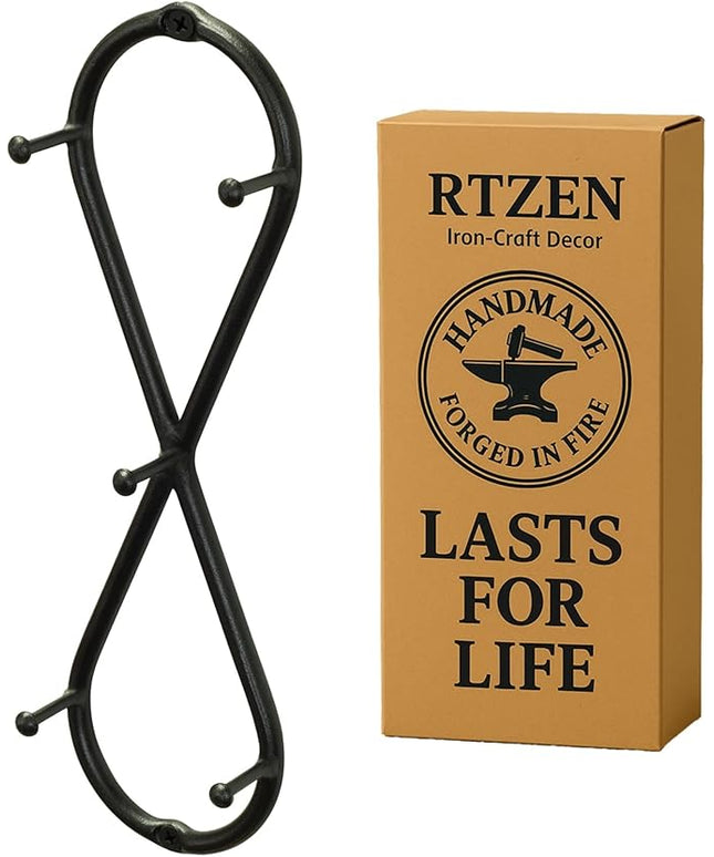 RTZEN Farmhouse Small Key Holder for Wall - Handcrafted Swirl Decorative 5 Key Hooks for Home Entryway - Wrought Iron Wall Mount Rack Purse Coat and Leash Holder or Organizer (Infinity Black)