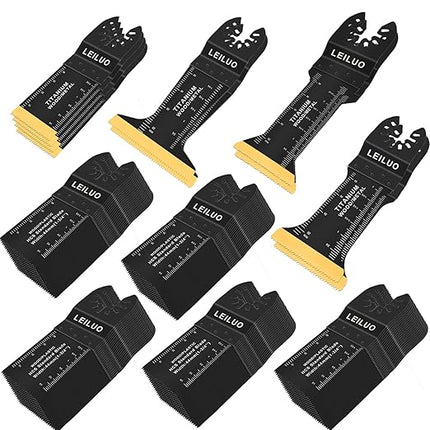 LEILUO 110 Pcs Oscillating Tool Blades Extra Long & Wide Titanium Multitool Blades for Wood Metal Oscillating Saw Blade with Storage Bag Compatible with DeWalt Milwaukee Dremel Makita and More
