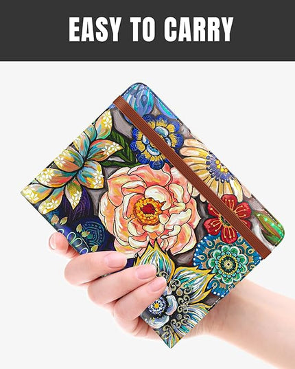 Rimilak Passport Holder, RFID Blocking Passport Cover Wallet Travel Essentials, Leather Travel Air Ticket Documents Organizer Protector for Women and Men, Mandala Flower