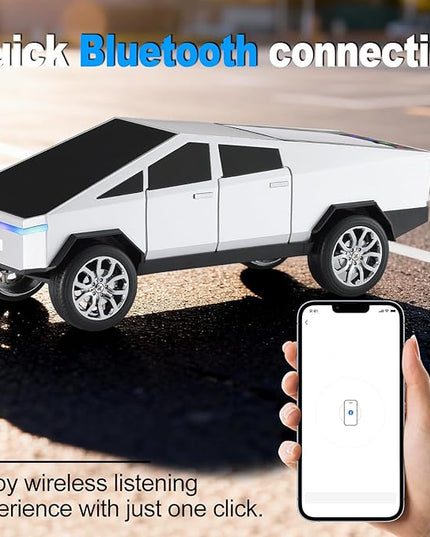 Futuristic Truck Model Bluetooth Replica Speaker with LED Display Screen – Considerate Gift for Car Design Fans & Audio Users, TWS Stereo, FM, USB/TF Playback, LED Headlights, Built-in Mic (Silver)